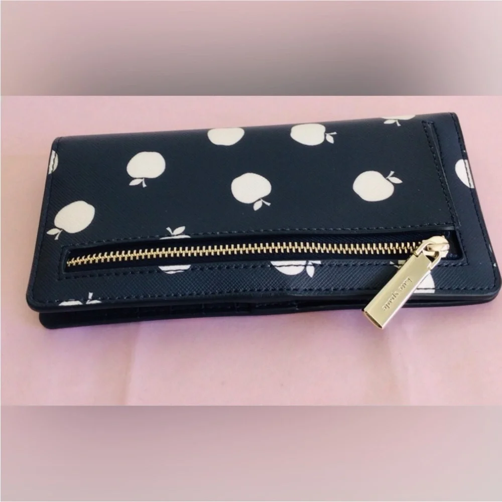 Kate Spade Staci Orchard Toss Large Slim Bifold Leather Wallet Blazer Blue NWT - Picture 6 of 7